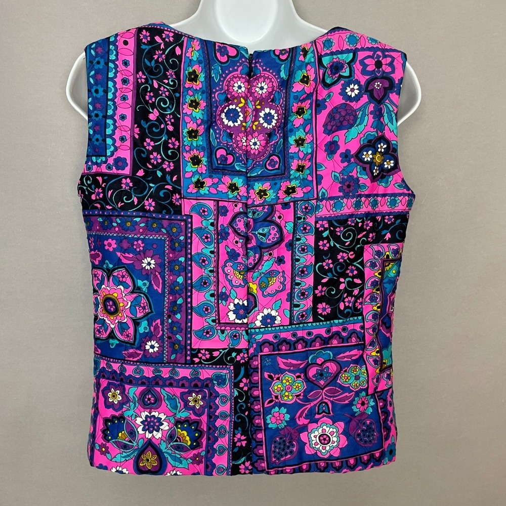 Vintage 70s Top Psychedelic Quilted Sleeveless Patchwork Print Women Boxy Hippie - Picture 15 of 15